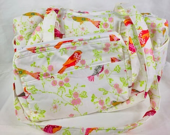 Handmade Zippered Handbag/Purse "Pink Birds"
