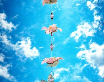 Ethereal Handcrafted Light Teal Iridescent Hummingbird Suncatcher with Glass Beads & Floral Accents for Indoor Use