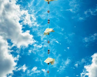 Exquisite Dark Blue Iridescent Hummingbird Suncatcher with Glass Beads & Flowers, Handmade in the USA