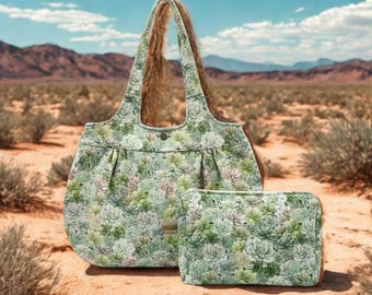 Green Succulents Handbag Set