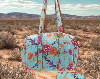 Asian Floral  Zippered Bag Set