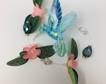 Handmade Light Blue Hummingbird Suncatcher 16"