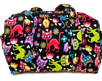 Handmade Zippered Handbag/Purse "Neon Cats"