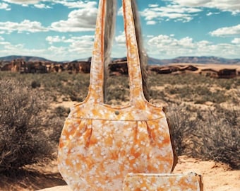 Eclectic Orange Butterfly Tie-Dye Handbag and Makeup Bag Set Made in the USA