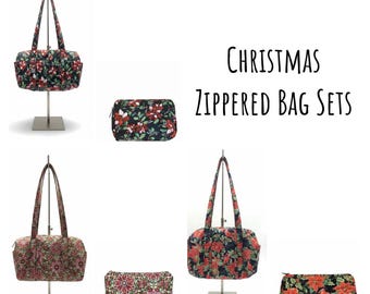 Christmas-themed Purse & Makeup Bag Set: Festive Spirit for Holiday Cheer, Handcrafted in the USA