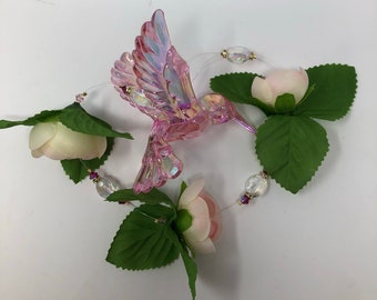 Handmade Pink Hummingbird Suncatcher 17"