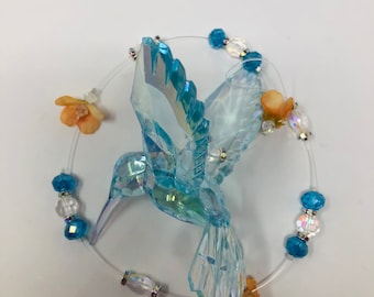 Handmade Light Blue Hummingbird Suncatcher 19"