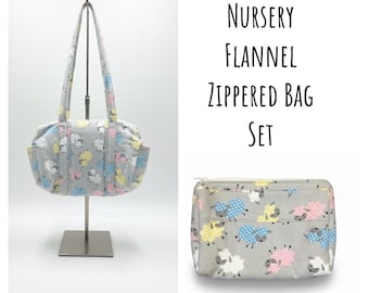 Whimsical Nursery-Themed Flannel Bag Set - Handcrafted in USA - Perfect Baby Shower Gift