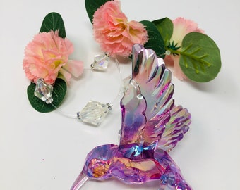 Handmade Purple/Pink Hummingbird Suncatcher 19"