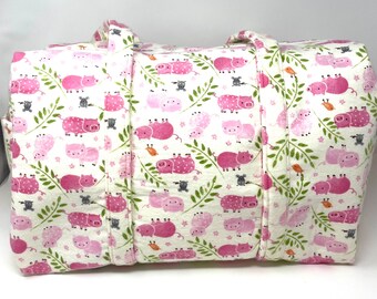 Handmade Zippered Overnight Travel/Diaper Bag "Little Piggies"