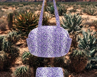 Purple Floral Stripe Zippered Bag Set