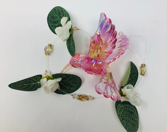 Handmade Pink Hummingbird Suncatcher 15"