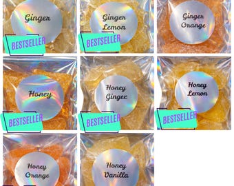 Delightful Old-Fashioned Hard Tack Candy - 8 Honey and Ginger Varieties - 4 Oz Bags - Nostalgic Flavorful Treats!