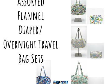 Cozy & Durable Flannel Diaper Bag - Travel Set - Handcrafted in the USA