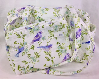 Handmade Zippered Handbag/Purse "Purple Bird"