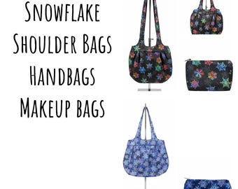 Winter Elegance Snowflake Collection: Handcrafted Shoulder Bags, Handbags, & Makeup Bags with Premium American-Made Craftsmanship