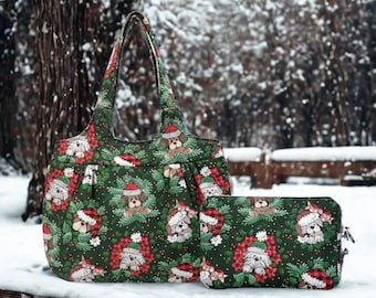 Dogs On Green Handbag Set