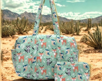Enchanting Handmade Woodland Flannel Bag Set with Forest Friends Print - Perfect for Baby Travel & Diaper Essentials