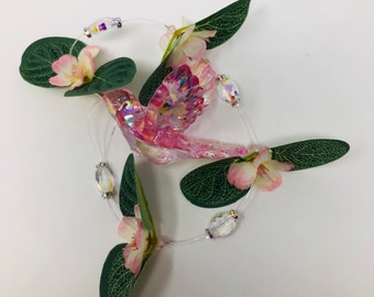 Handmade Pink/Clear Hummingbird Suncatcher 17"