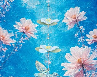 Radiant Light Blue Iridescent Hummingbird Suncatcher with Botanical Accents - Handmade in the USA