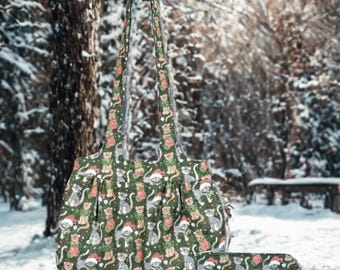 Cats On Green Shoulder Bag Set