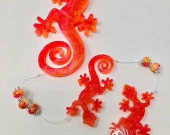 Orange/Pink Resin Gecko Suncatcher 25"