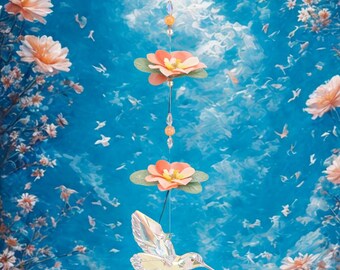 Luminous Handcrafted Clear Hummingbird Suncatcher with Floral Accents - Made in USA