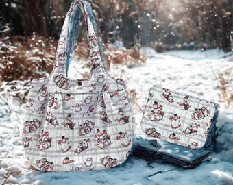 Sledding Penguins And Snowmen Handbag Set
