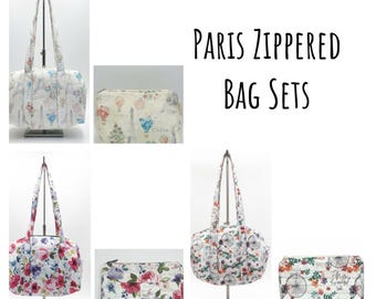 Parisian Chic Zippered Bag Set - Handcrafted Paris-Themed Purse & Makeup Bag Duo, French-Inspired Sophistication, USA Made