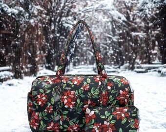 Stained Glass Poinsettia Zippered Bag Set