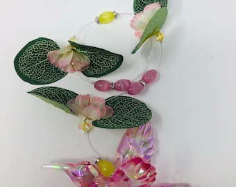 Handmade Pink/Clear Hummingbird Suncatcher 15"