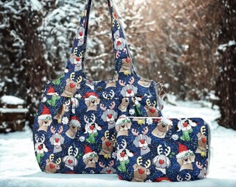 Dogs On Navy Handbag Set