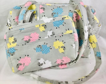 Handmade Zippered Handbag/Purse "Cuddly Sheep"