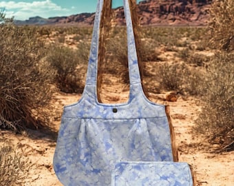 Lavender Cloud Butterfly Print Handbag & Makeup Bag Set - Made in USA - 100% Cotton - Vibrant Aesthetic - Quality Construction