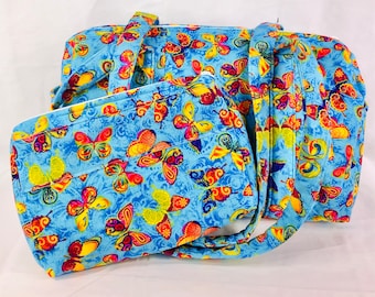 Handmade Zippered Handbag/Purse "Bright Butterflies"