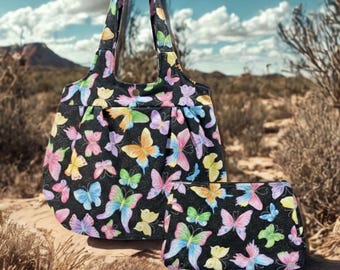 Black Glitter Butterfly Handbag Sets