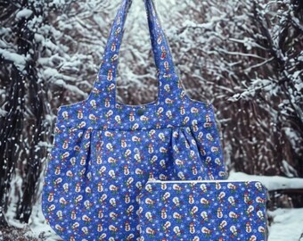 Celebrate the Season with Festive Snowman Handbag Set - Made in USA, Cotton, Machine Washable, Structured Design - Perfect Gift for Holidays