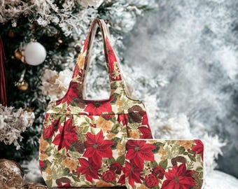 Poinsettias On Beige Handbag Set
