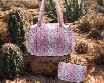 Pink Floral Stripe Zippered Bag Set