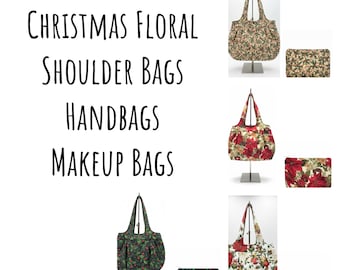Christmas Floral Collection: Handcrafted Shoulder Bags, Handbags, & Makeup Bags Made in the USA