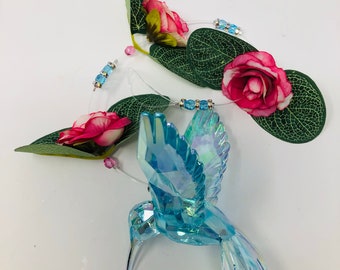 Handmade Light Blue Hummingbird Suncatcher 15"