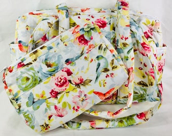 Handmade Zippered Handbag/ Purse “Floral With Birds"