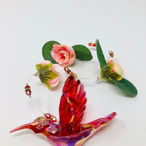 Handmade Burgundy Hummingbird Suncatcher 17&quot;
