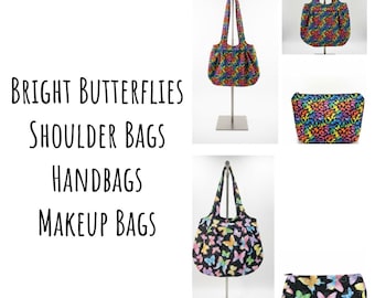 Vibrant Wings: Bright Butterfly Collection - Handcrafted Shoulder Bags, Handbags, and Makeup Bags Made in USA