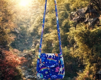 Handmade Celestial Unicorn Mini Purse with Dark Blue Cosmic Design - Made in the USA