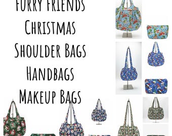 Christmas Furry Friends Collection: Festive Shoulder Bags, Handbags, Makeup Bags for Pet Lovers