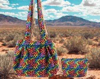 Rainbow Butterfly Handbag & Makeup Bag Set - Vibrant USA-Made Accessories with Premium Cotton Construction
