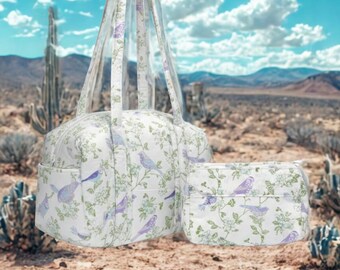 Purple Bird Zippered Bag Set