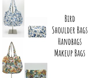 Avian Grace Bird-Themed Collection: Handcrafted Shoulder Bags, Handbags, and Makeup Bags with Serene Nature-Inspired Patterns