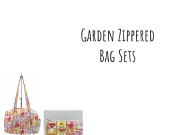 Serene Garden-Themed Purse & Makeup Bag Set, Floral Print Zippered Bag Duo, Handcrafted in USA